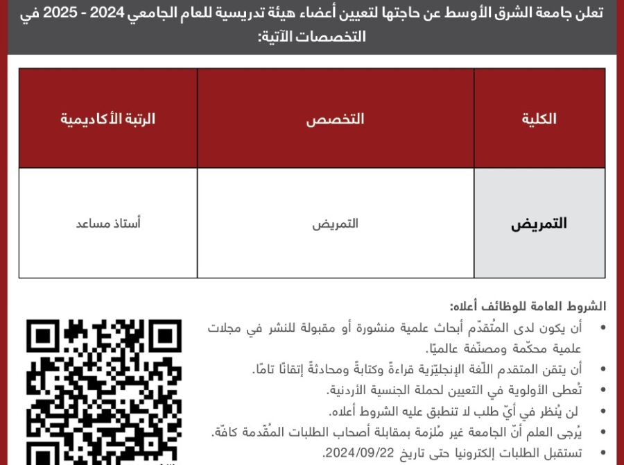 meu-اعلان شواغر اكاديمي تمريض 8-2024